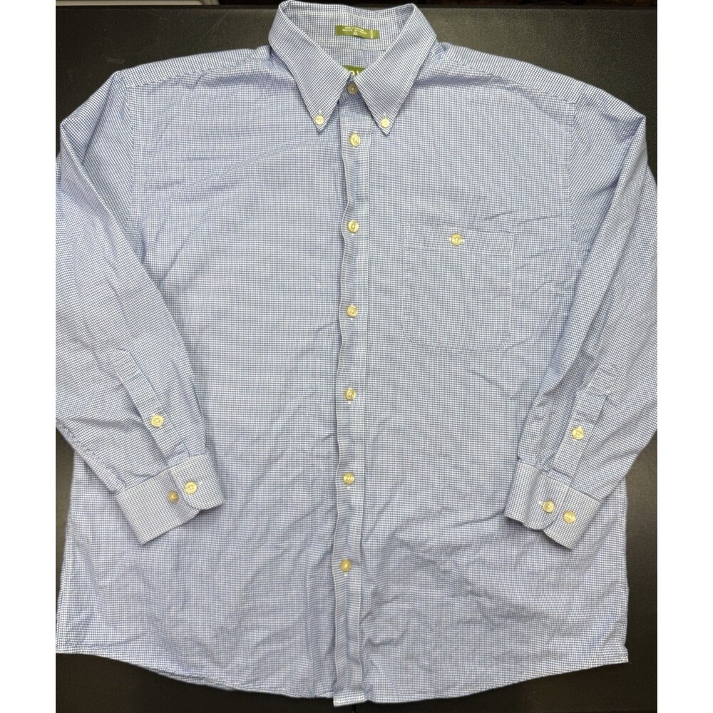 Orvis Men’s XL Cotton Long Sleeve Button Down Plaid Blue And White Checkers